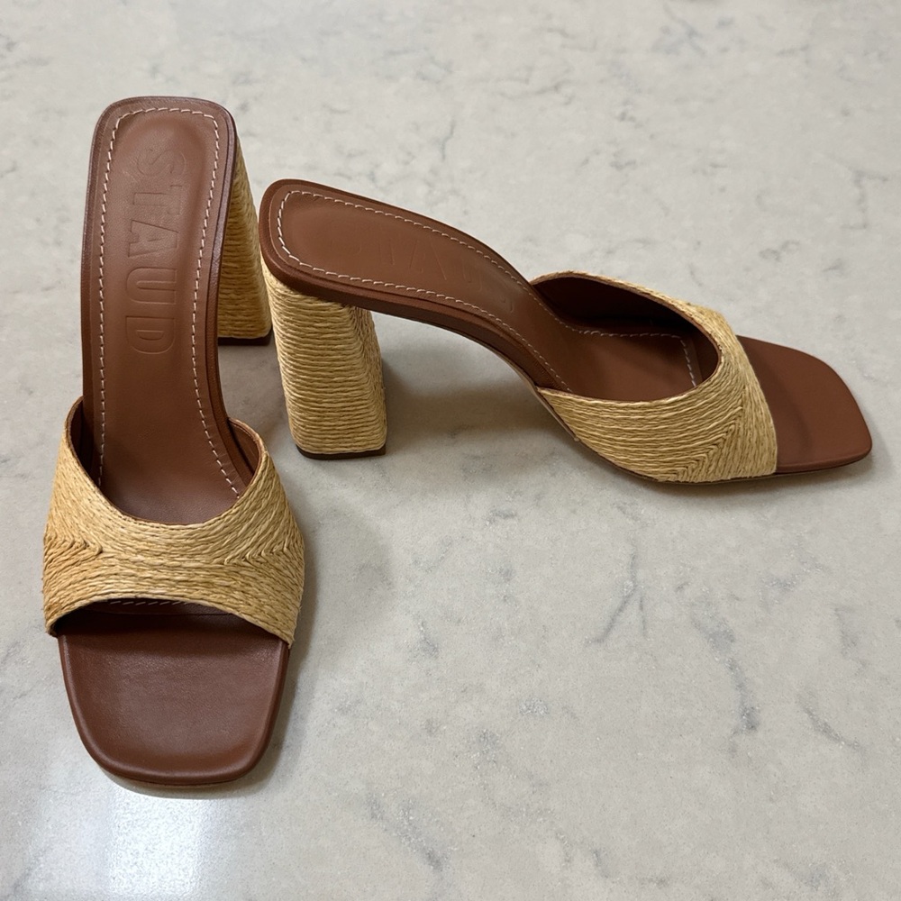 STAUD Sloane Heel Women's Tan and Brown Heeled Mules - Picture 2 of 4